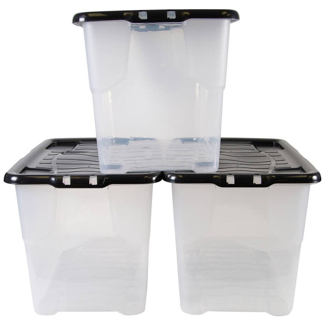 Strata Curve 3 x 65L Plastic Storage Boxes with Lid - Clear