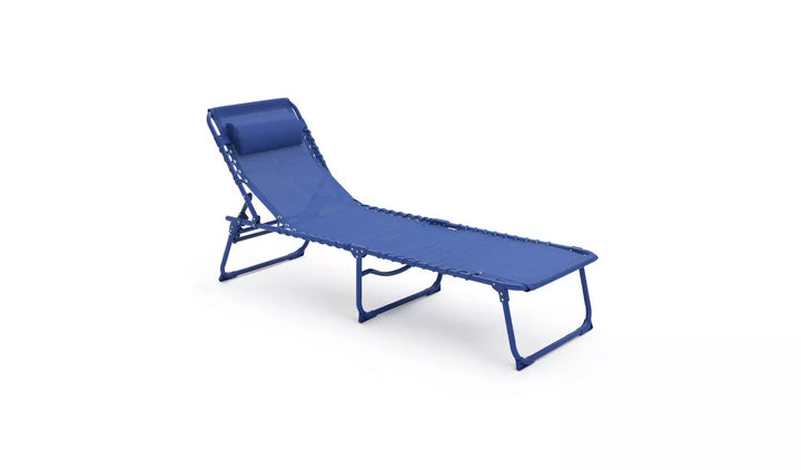 Home Set of 2 Folding Metal Sun Loungers - Blue