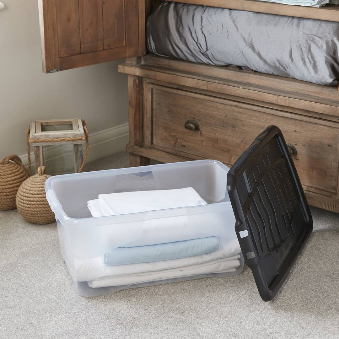 Strata Curve 3 x 42L Plastic Storage Boxes with Lid - Clear 