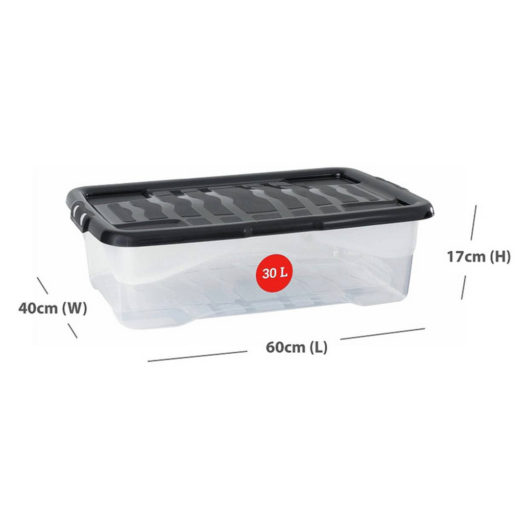 Strata Curve 4 x 30L Plastic Storage Boxes with Lid - Clear 