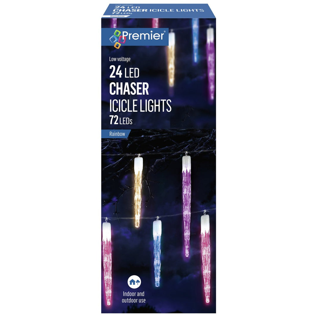 Premier Decorations 72 Rainbow LED Christmas Icicle Lights
