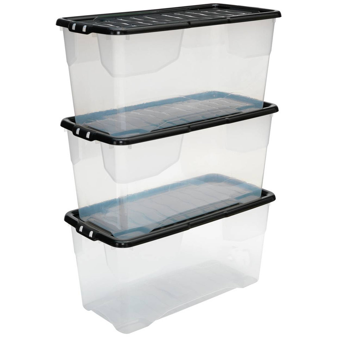 Strata Curve 3 x 80L Plastic Storage Boxes with Lid - Clear