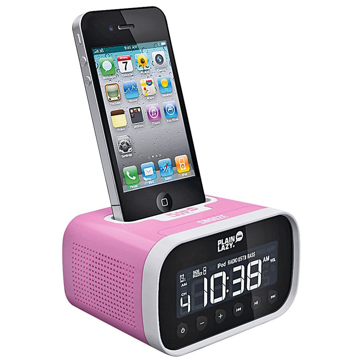 Plain Lazy Alarm Clock iPhone and iPod Speaker Dock - Pink