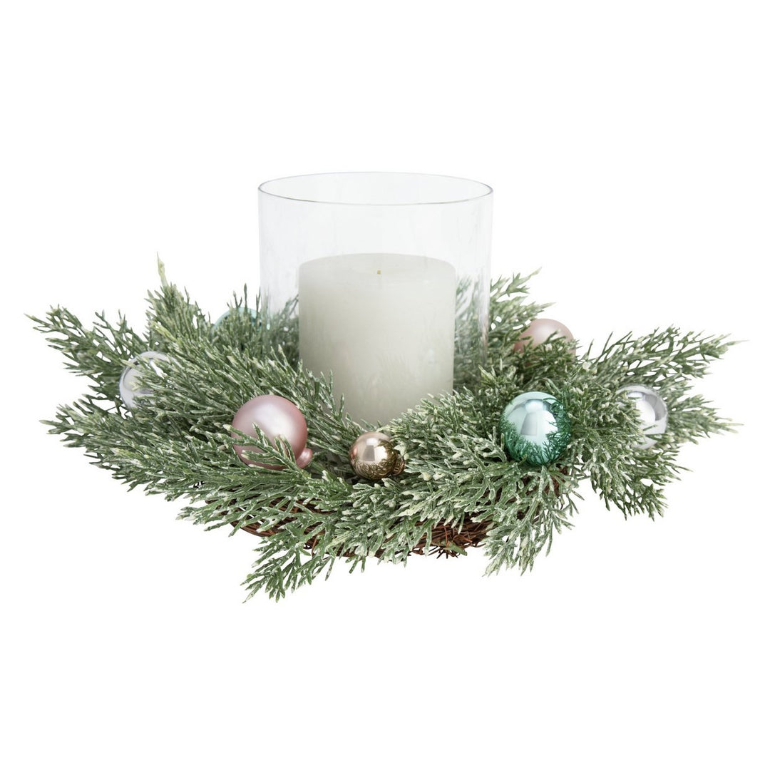 Habitat Faux Frosted Floral Wreath Candle Holder With Baubles Christmas
