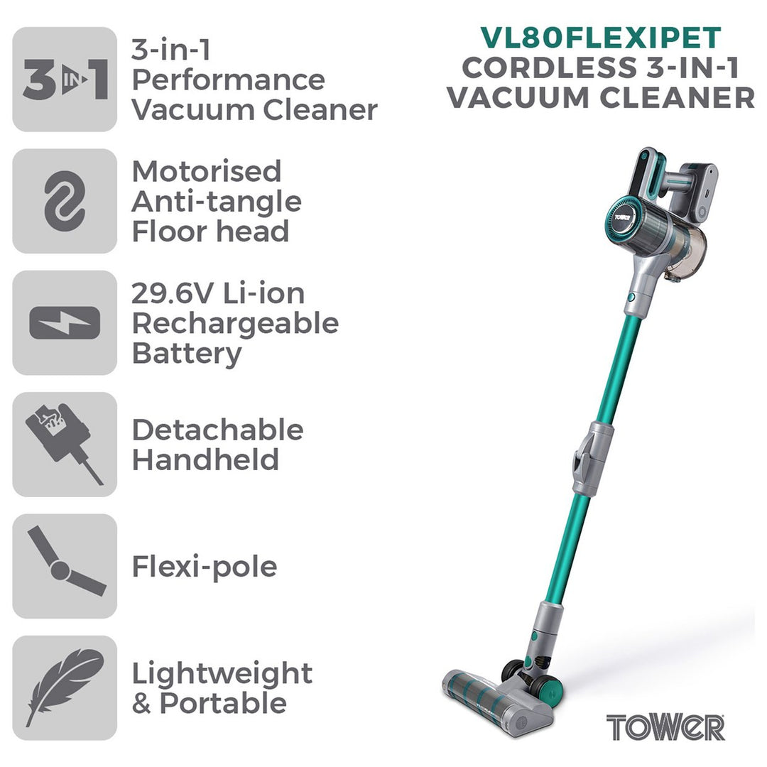 Tower VL80 Flexi Pet Cordless Vacuum Cleaner with Detangling