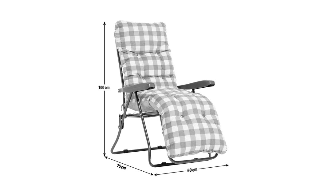 Home Check Folding Recliner Garden Chair - Grey