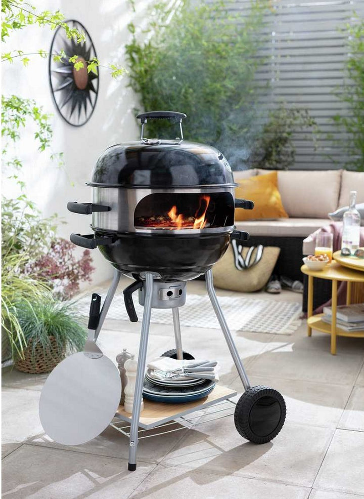 Home Kettle Charcoal BBQ With Pizza Oven - Black