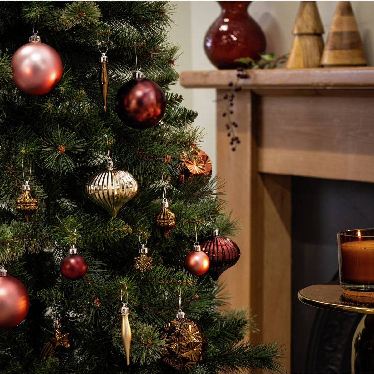 Home Pack of 49 Christmas Tree Baubles Decoration - Pink