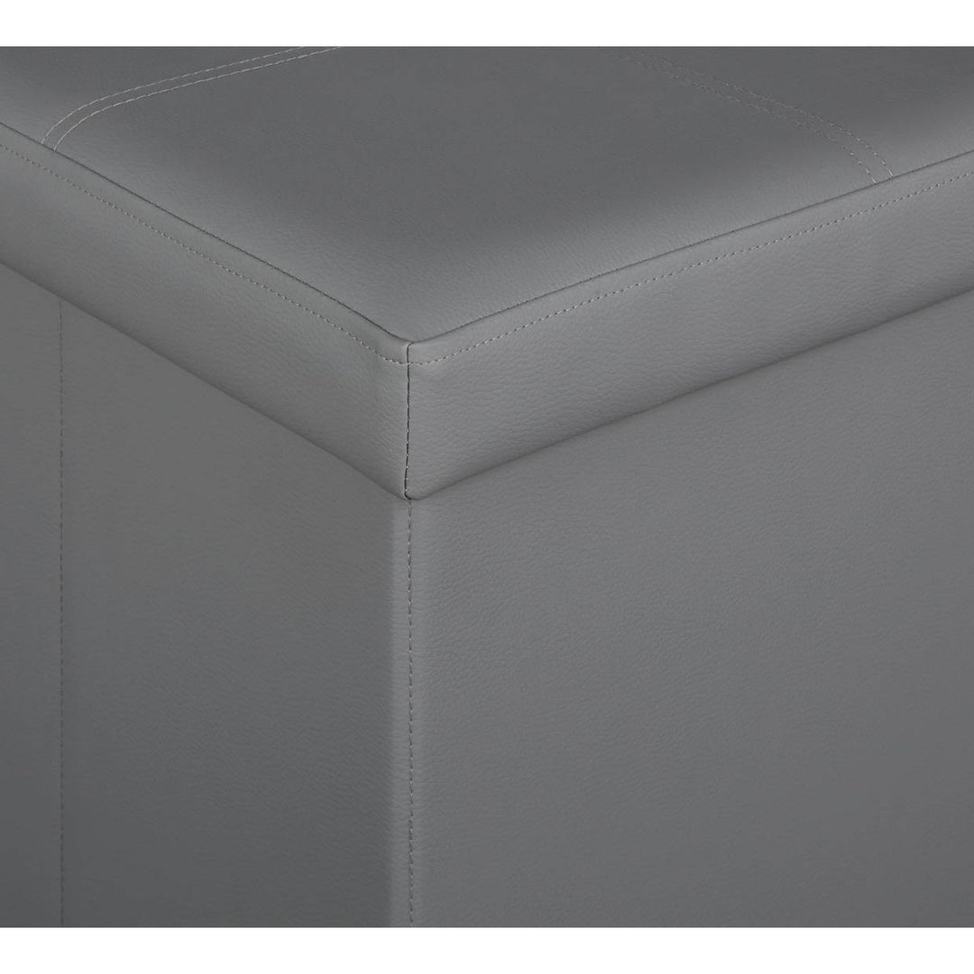 Home Small Faux Leather Stitched Ottoman - Grey