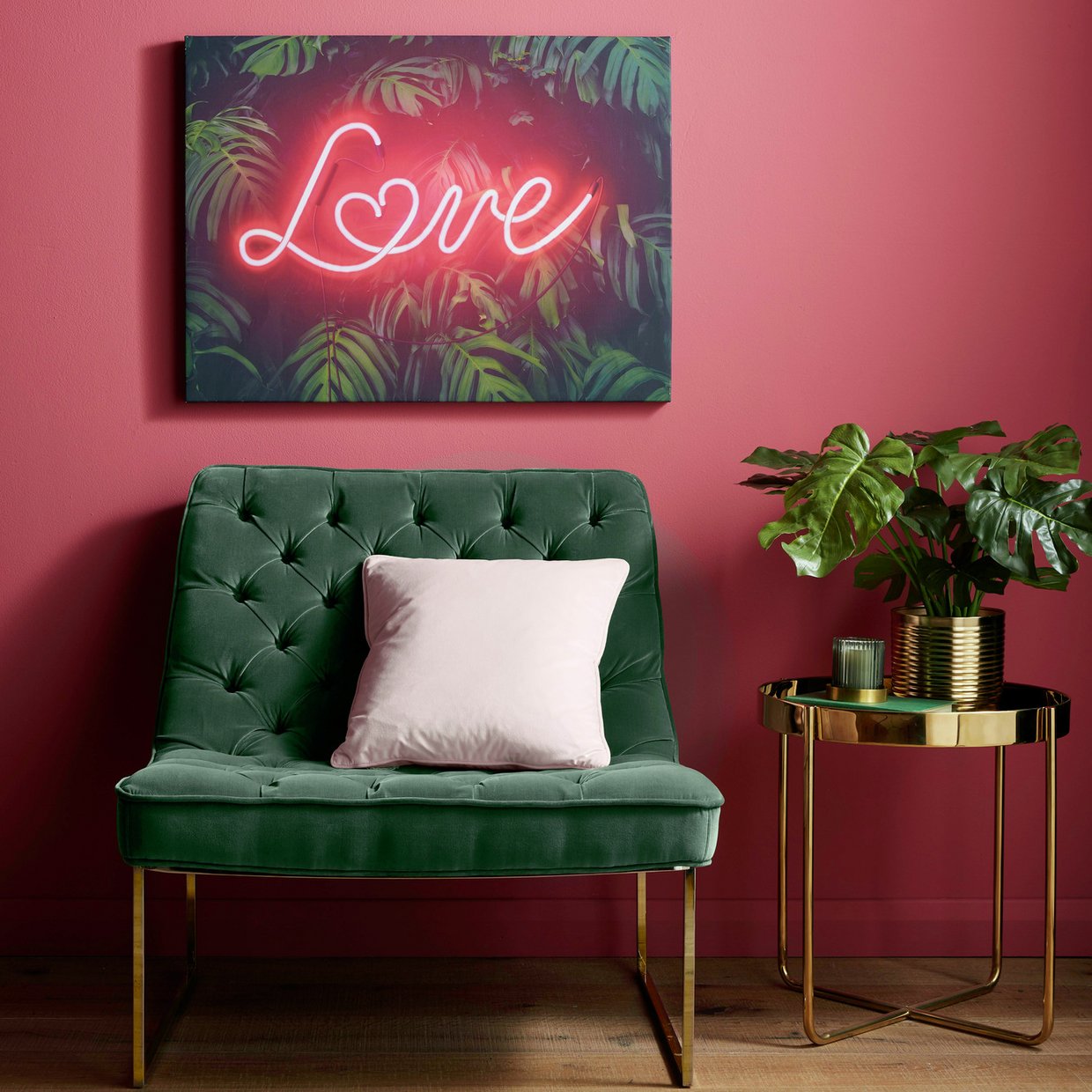 Art for the Home Tropical Neon Love Canvas Wall Art - 60 x 80cm