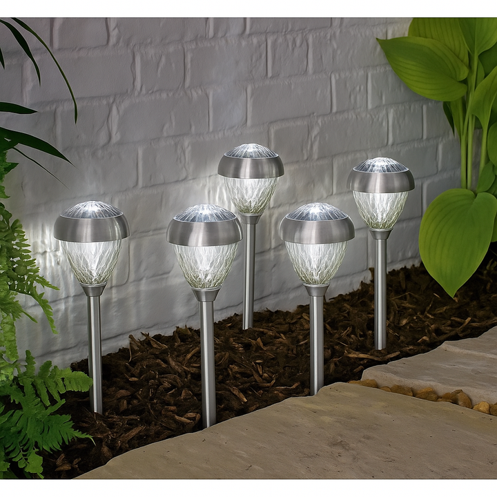 Home Set Of 5 Stainless Steel Crown Twin Solar Lights