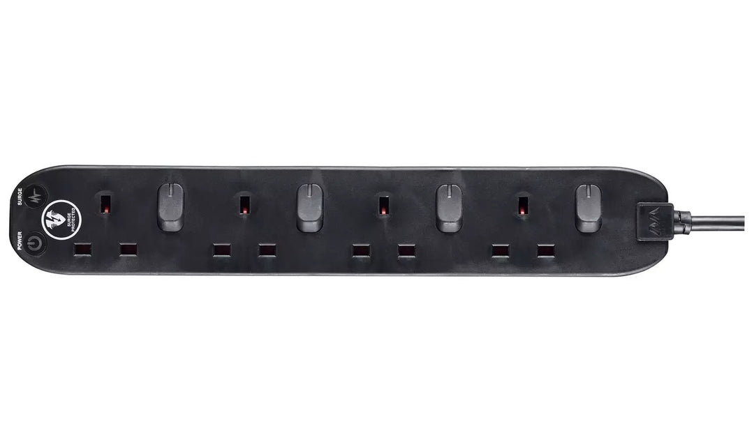 1m Surge Switched Protected Extension Lead - Black