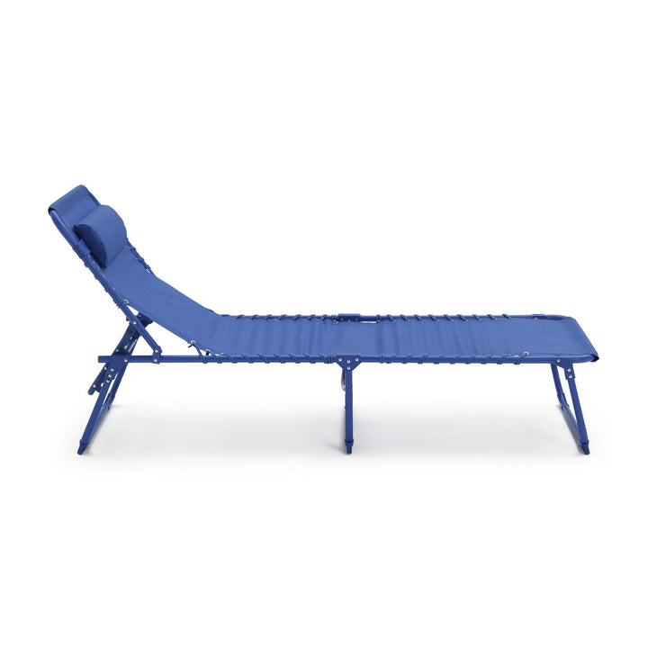 Home Set of 2 Folding Metal Sun Loungers - Blue