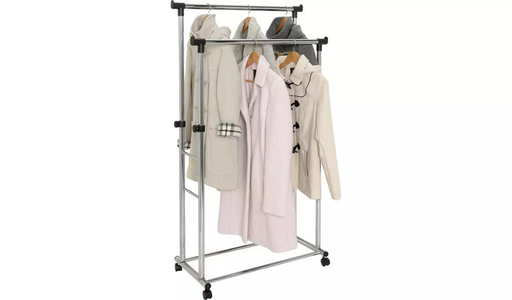 Home Heavy Duty Double Clothes Rail - Black & Chrome