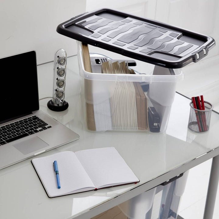 Strata Curve 3 x 42L Plastic Storage Boxes with Lid - Clear 