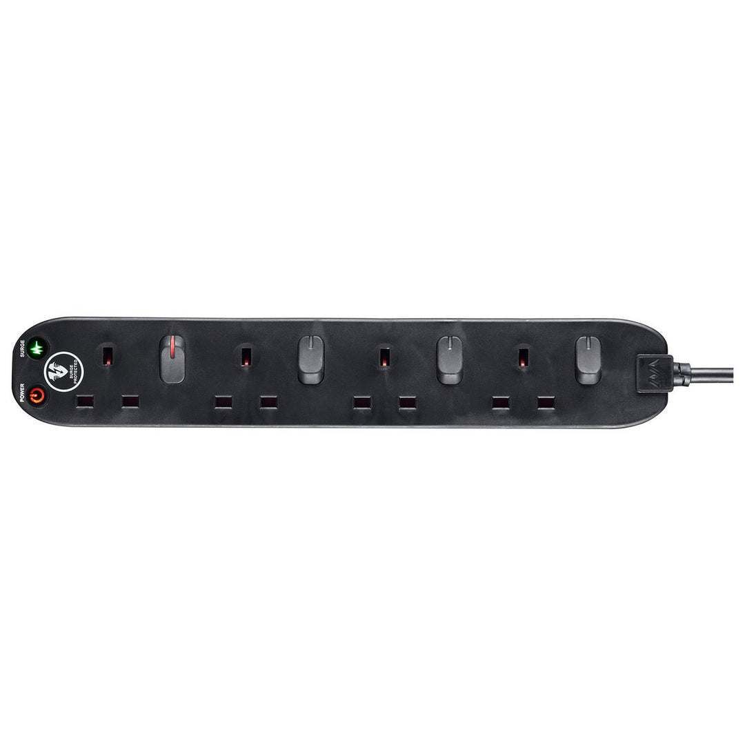 Masterplug 4 Switch Socket 1m Surge Protected Black Extension Lead