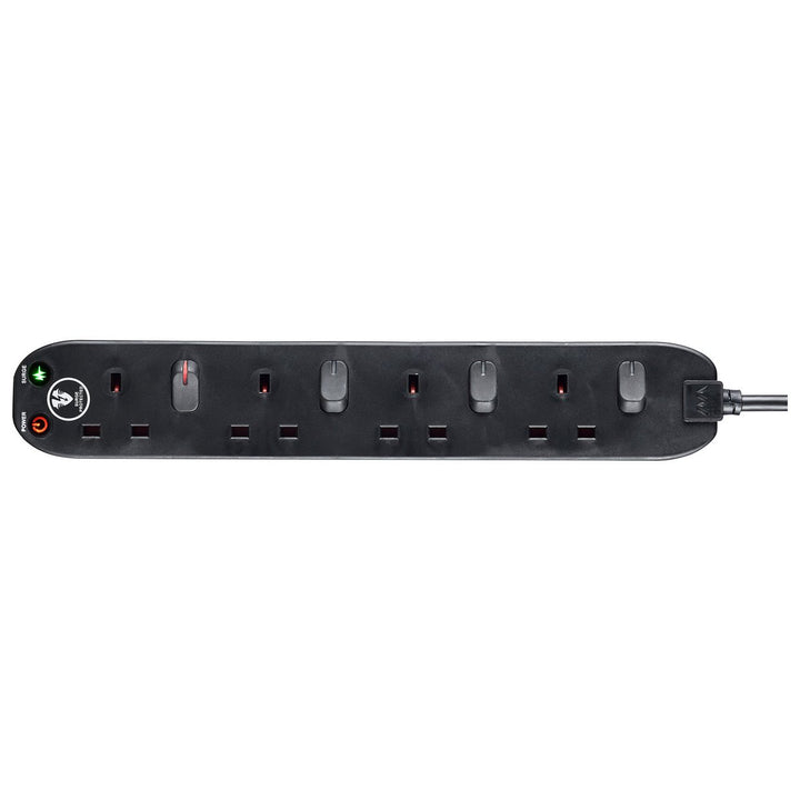 Masterplug 4 Switch Socket 1m Surge Protected Black Extension Lead
