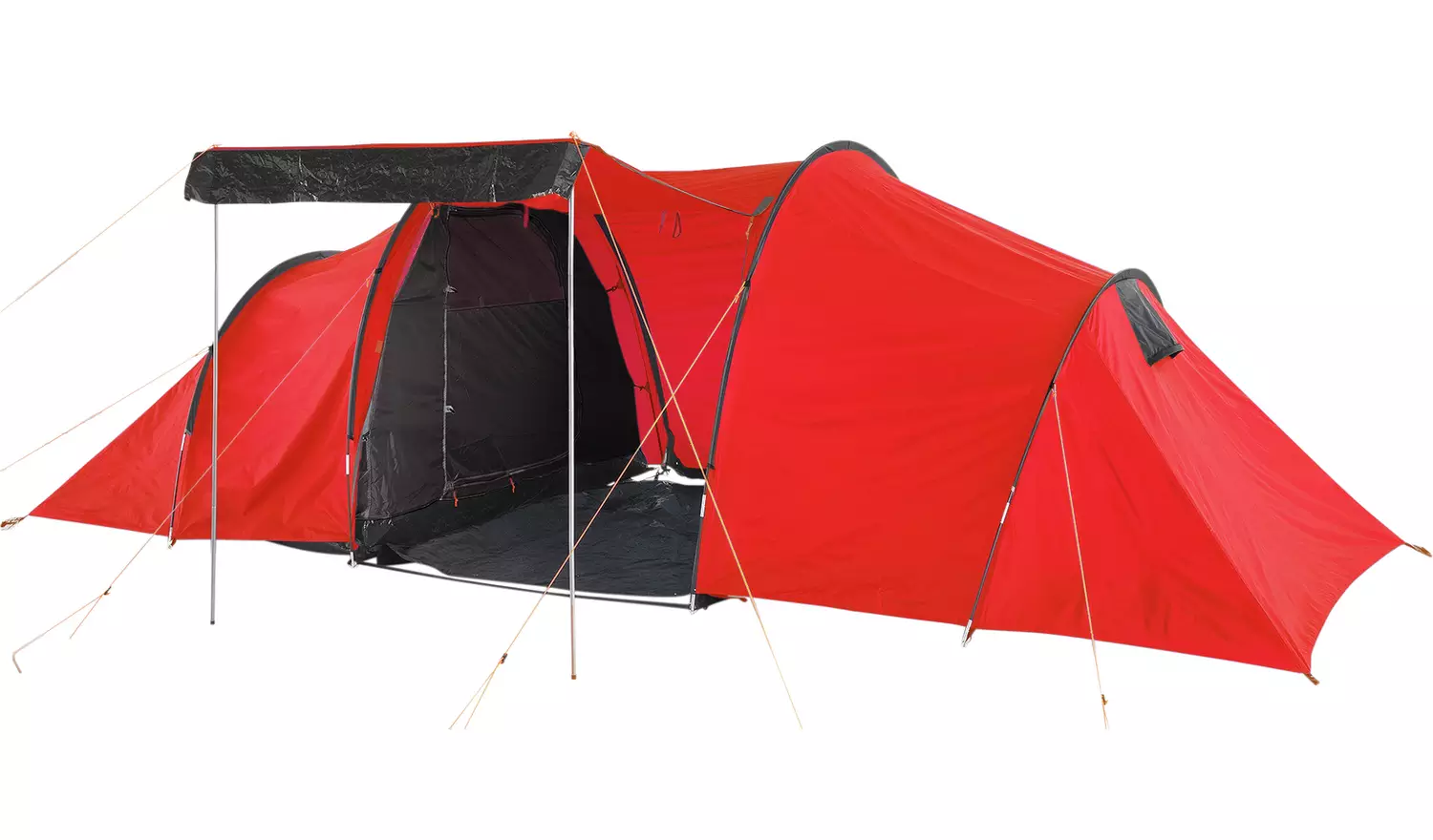 ProAction 6 Man 3 Room Tunnel Camping Tent - Red