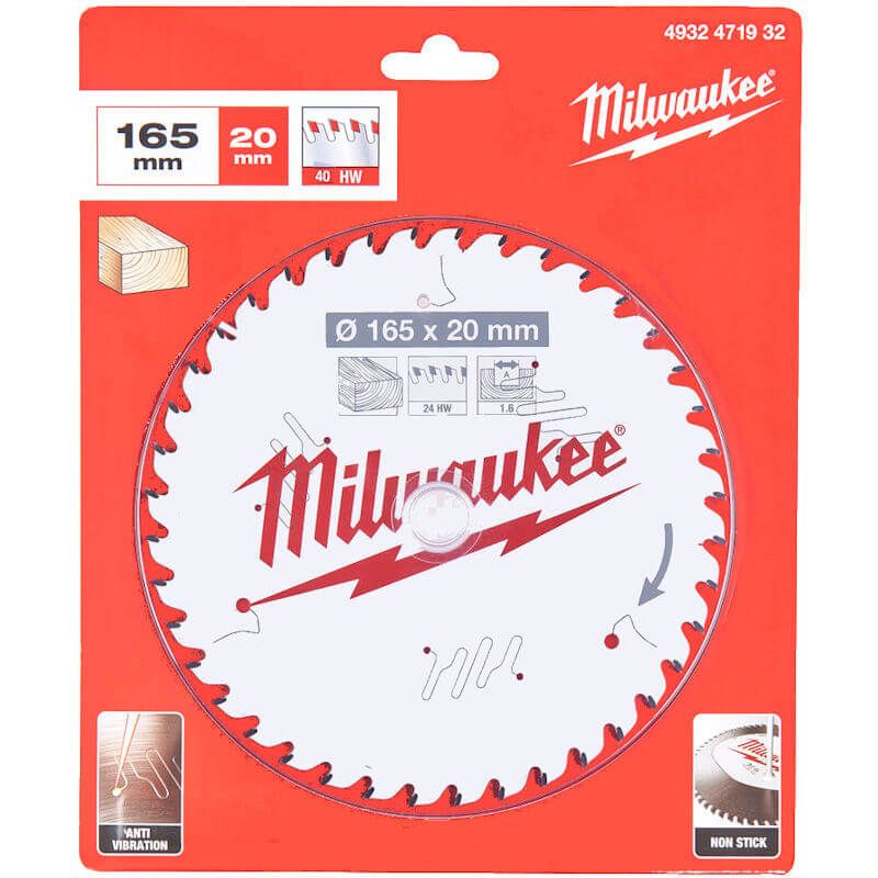 Milwaukee 165mm x 20mm x 40T Circular Saw Blade with Anti-Friction Coating