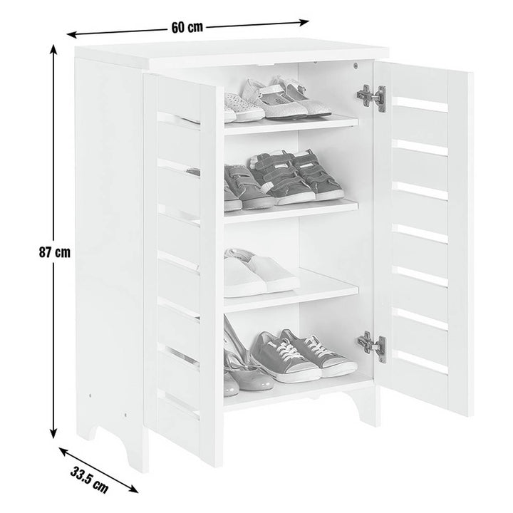 Home Slatted 2 Door Shoe Storage Cabinet - White