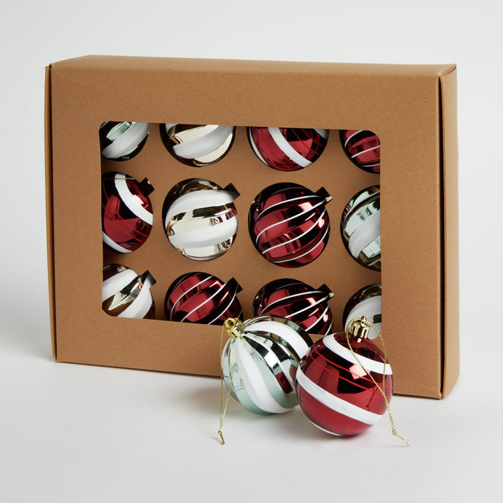 Home Pack of 12 Christmas Baubles - Red, White & Green