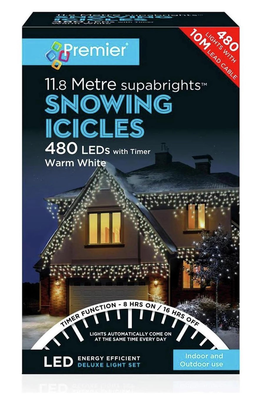 Premier Decorations 480 Multi Action Snowing Icicles LED Lights with Timer - Warm White