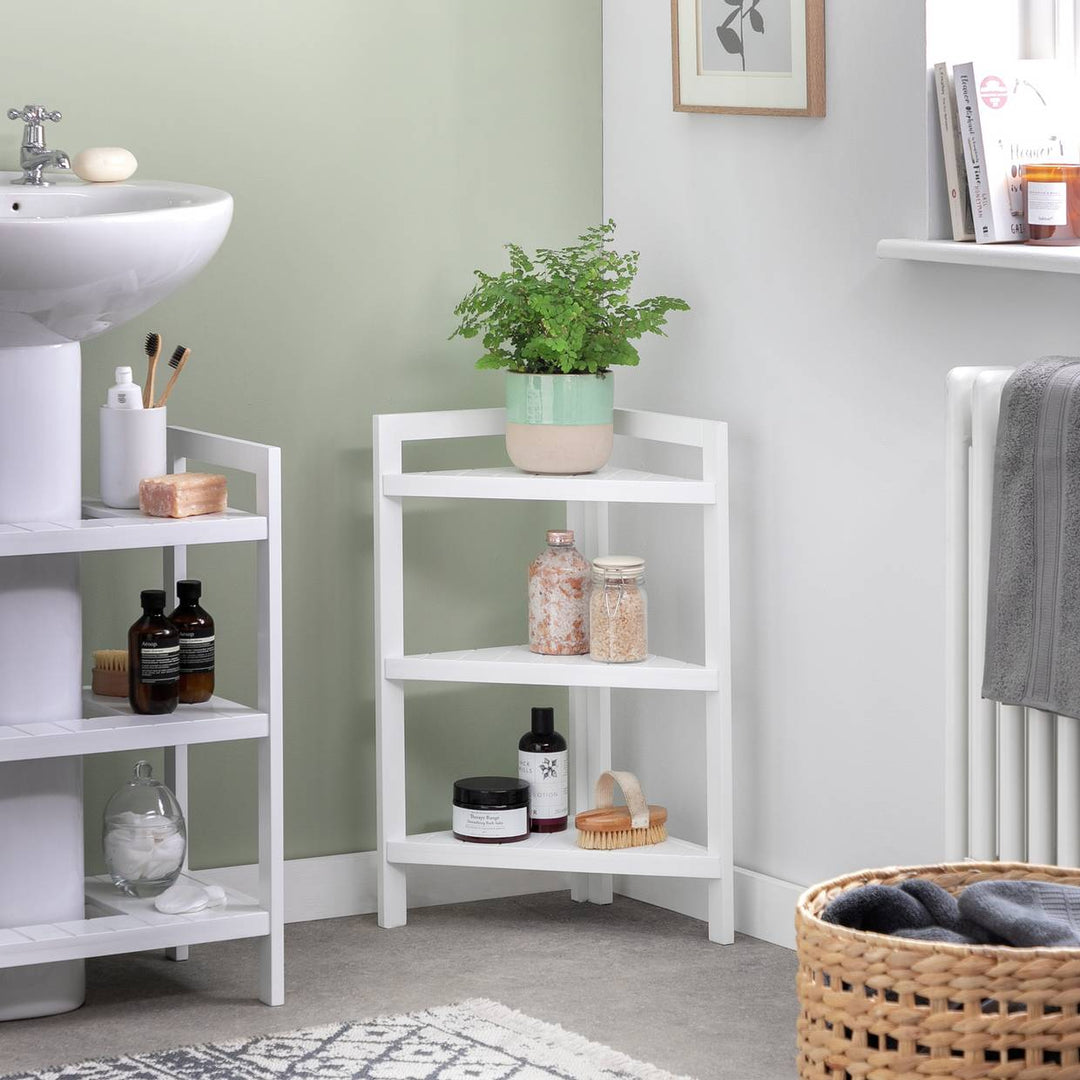 Home 3 Tier Bathroom Corner Shelf Unit - White
