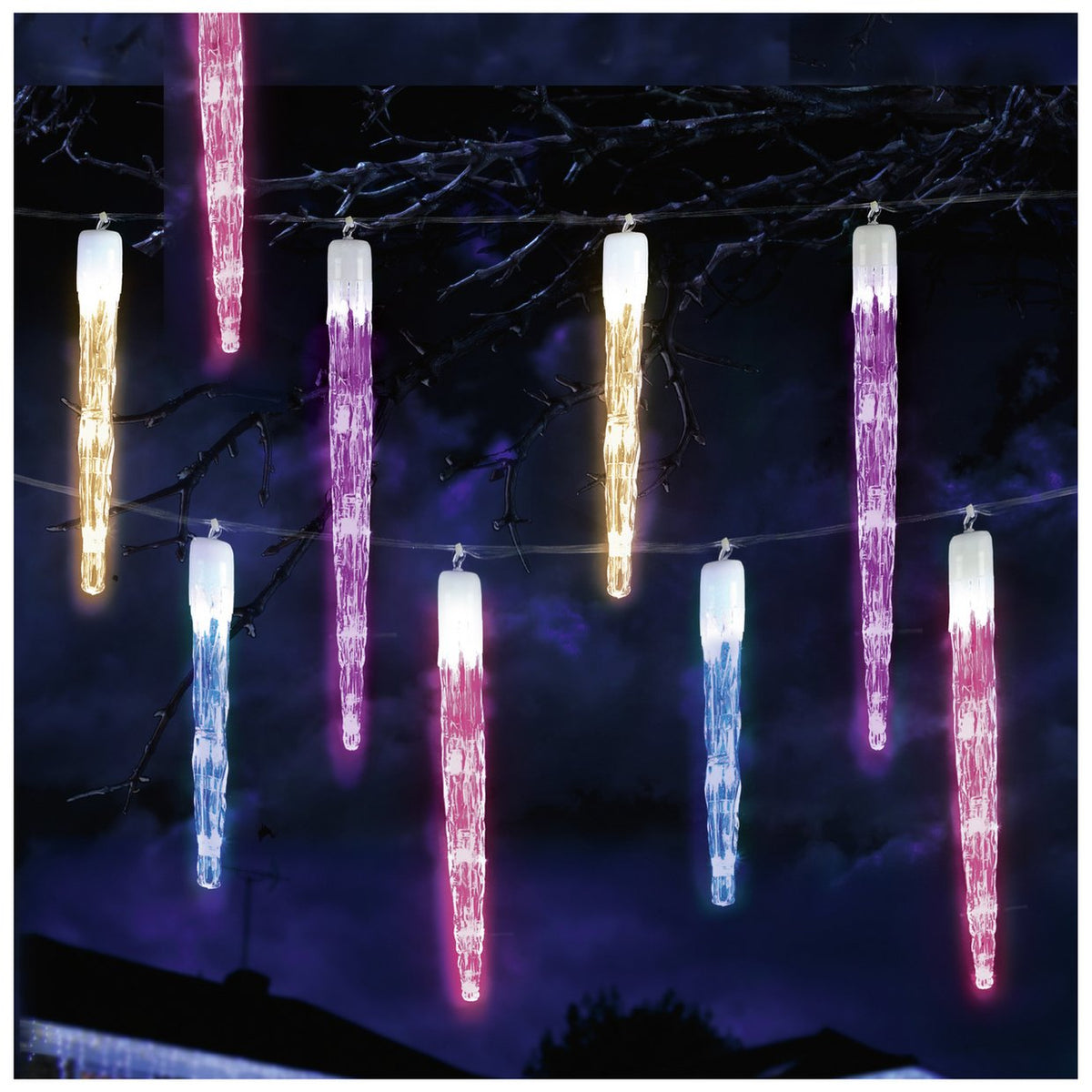 Premier Decorations 72 Rainbow LED Christmas Icicle Lights
