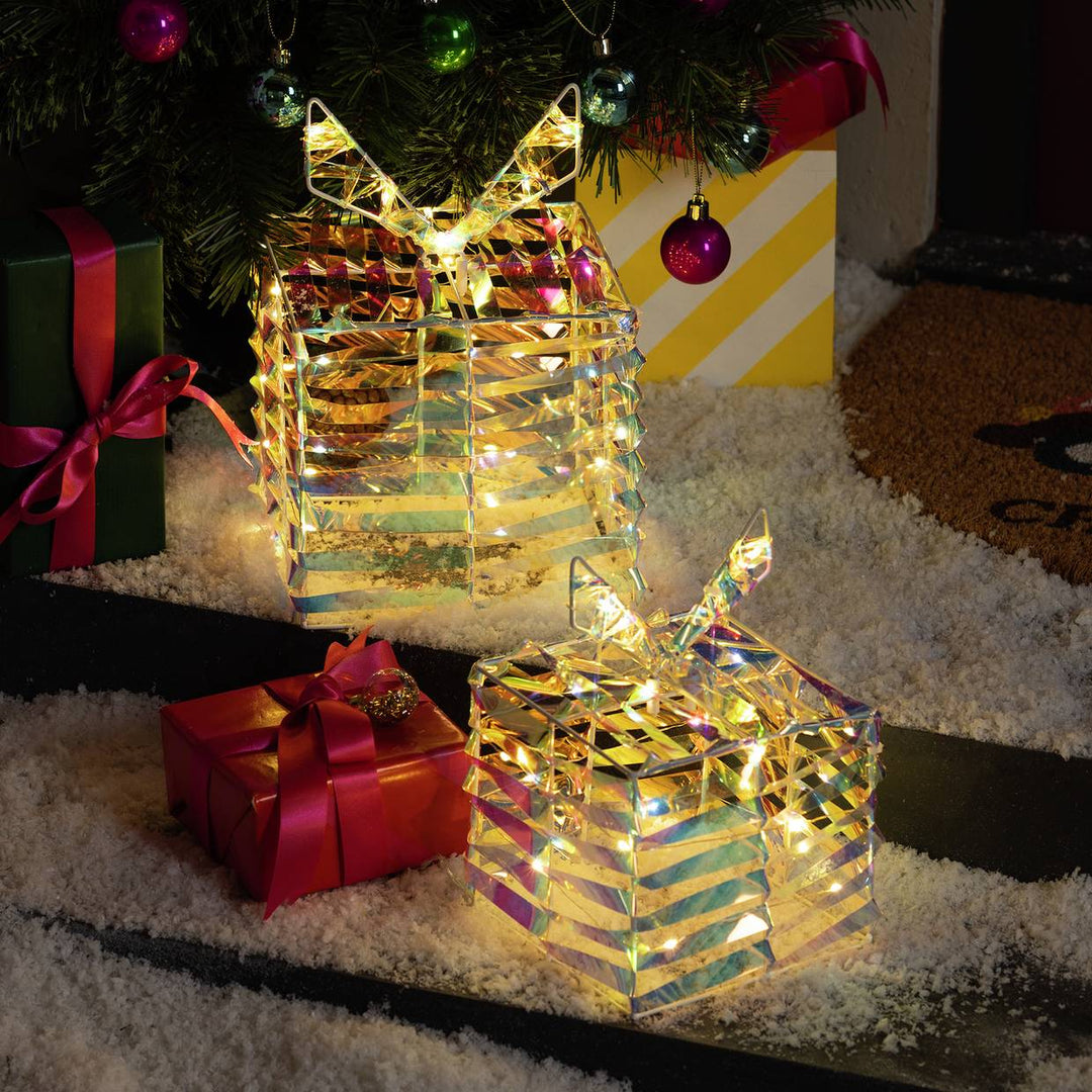 Home Pack of 2 Christmas Iridescent Acrylic Presents Decoration