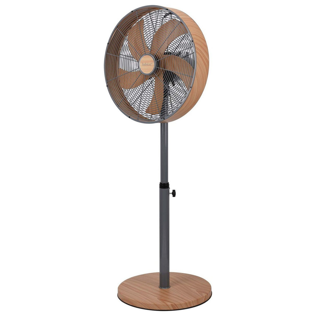 Habitat Grey & Wooden Pedestal Fan - 16 Inch
