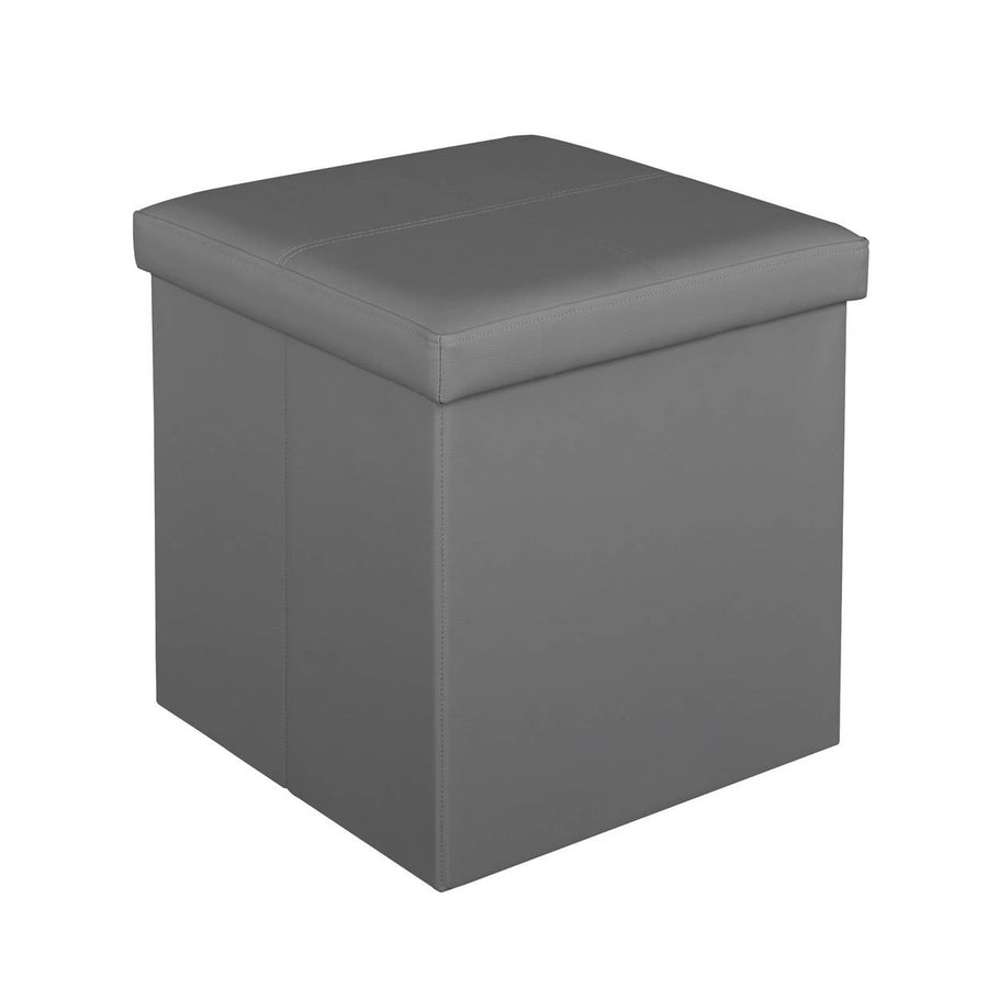 Home Small Faux Leather Stitched Ottoman - Grey