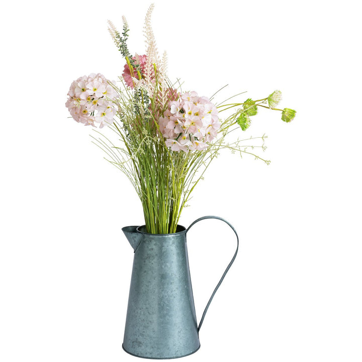 Home Artificial Flower & Fern Bouquet in Metal Jug