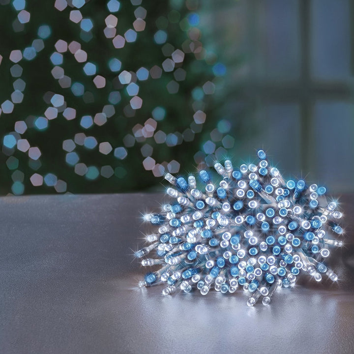Premier Decorations 200 LED Supabrights Blue &amp; White Multi-action Clear cable