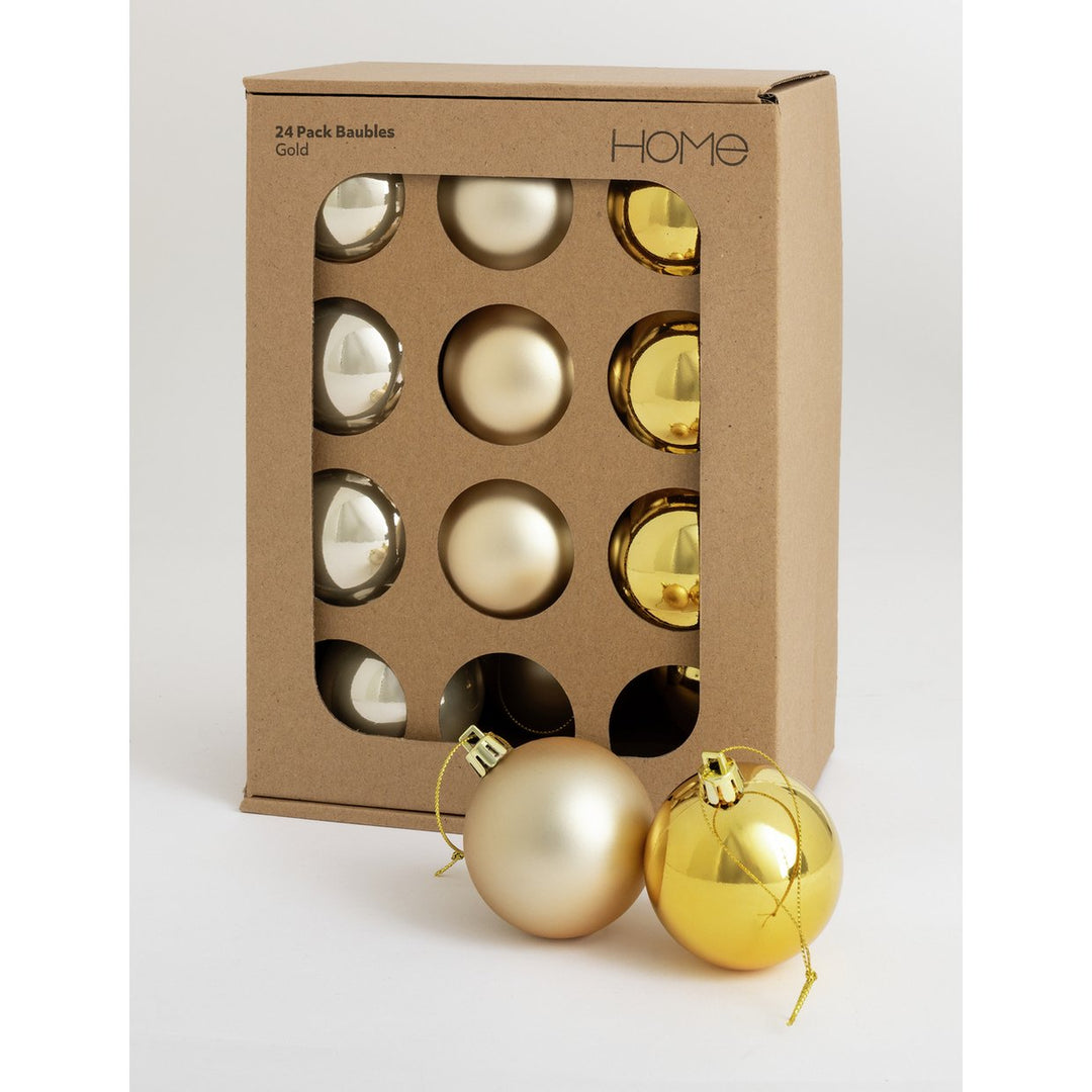 Home Pack of 24 Shatterproof Christmas Baubles - Gold