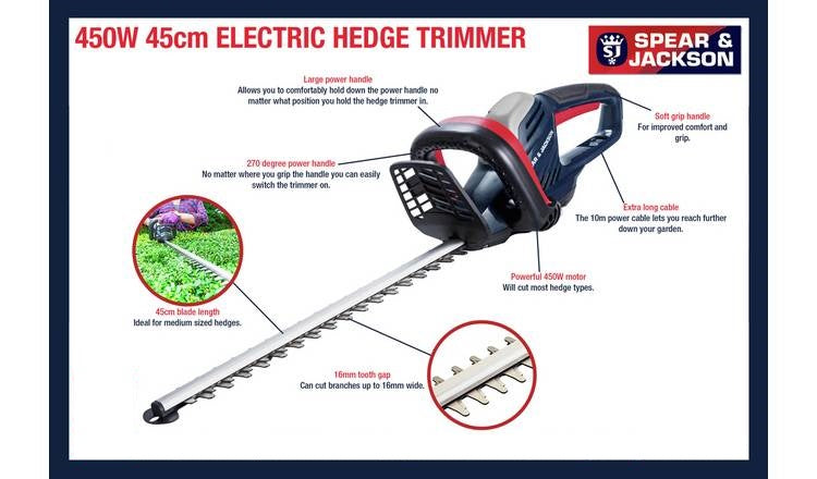 Spear &amp; Jackson S4545EH 45cm Corded Hedge Trimmer - 450W - USED ITEM