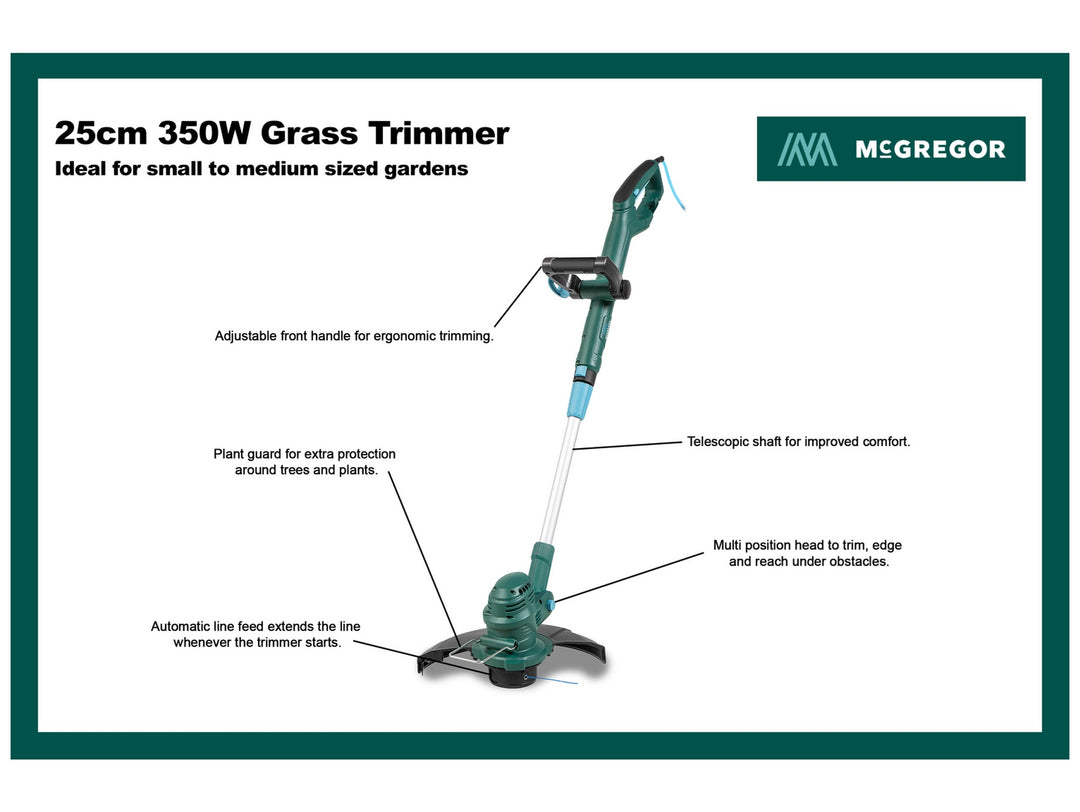 McGregor MCEGT3525 25cm Corded Grass Trimmer – 350W (Used)