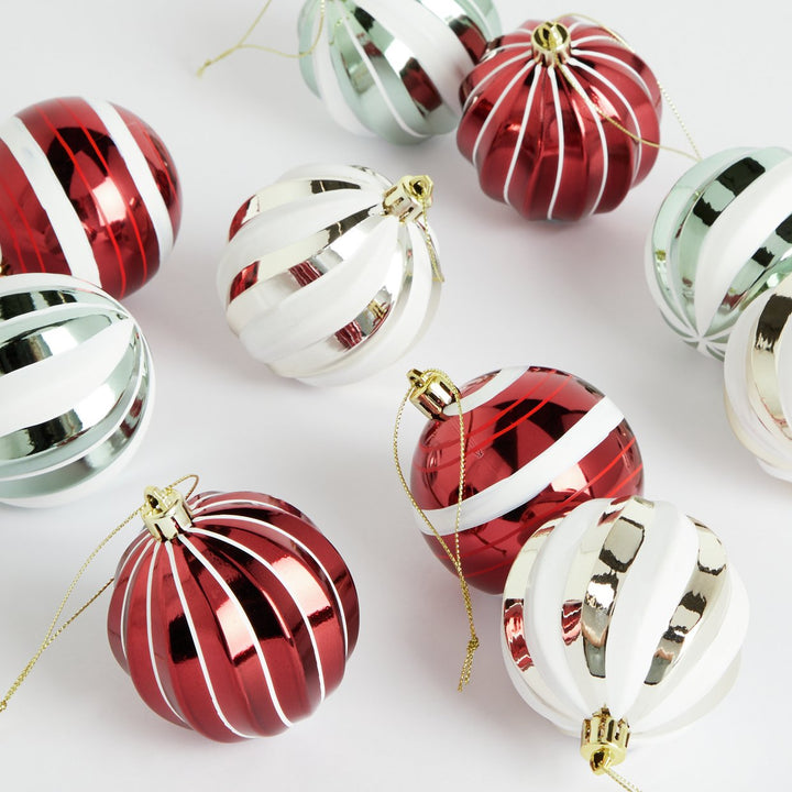 Home Pack of 12 Christmas Baubles - Red, White & Green
