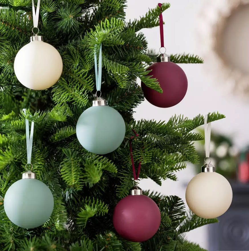 Home Pack Of 6 Glass Christmas Tree Baubles Decoration - Multicoloured