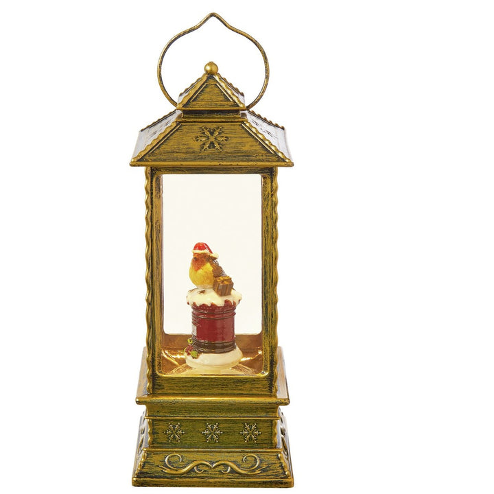 Premier Spinning Robin Christmas Lantern Decoration Warm White LEDs Gold