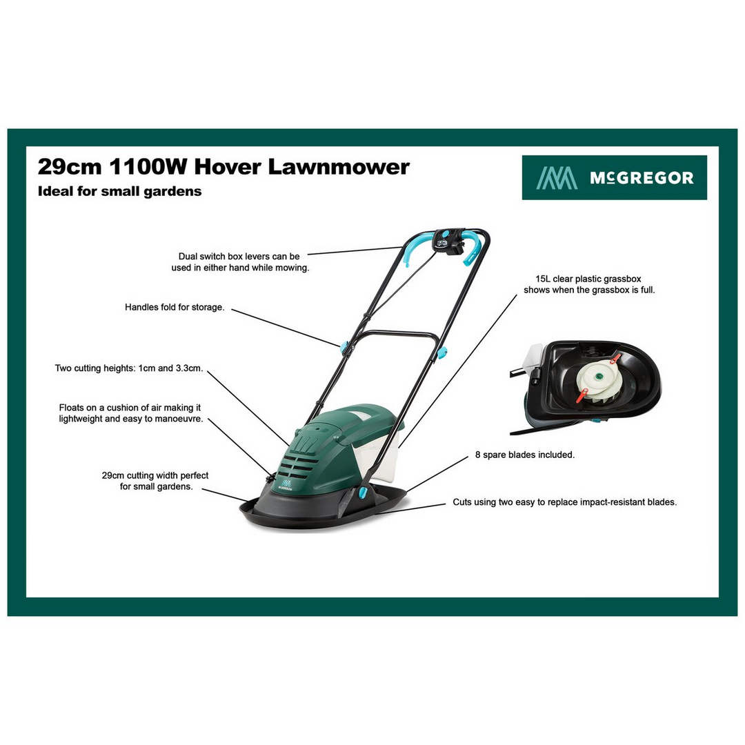 McGregor MCEHM1129 29cm Hover Collect Lawnmower – 1100W