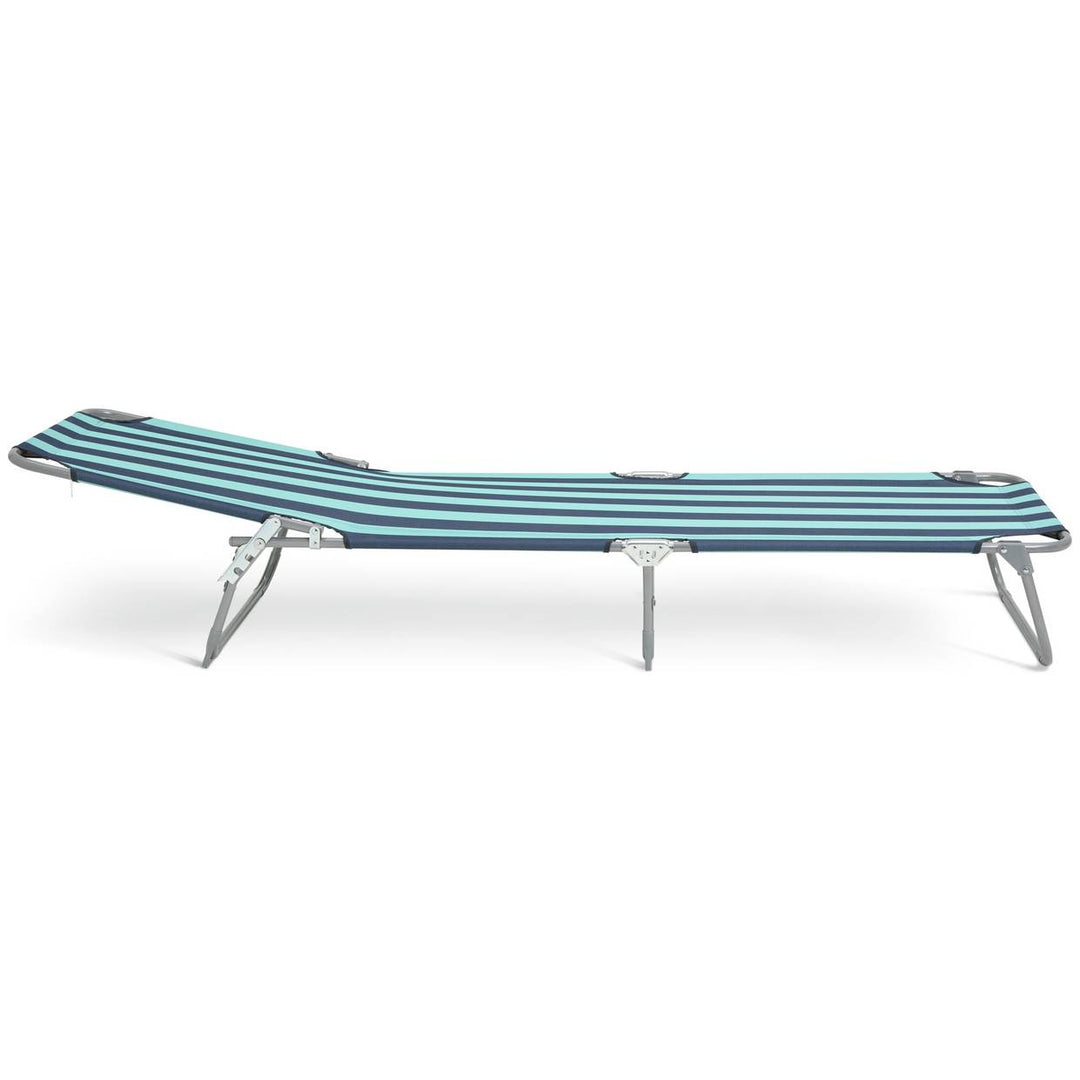 Habitat Bright Stripe Folding Metal Sun Lounger - Blue