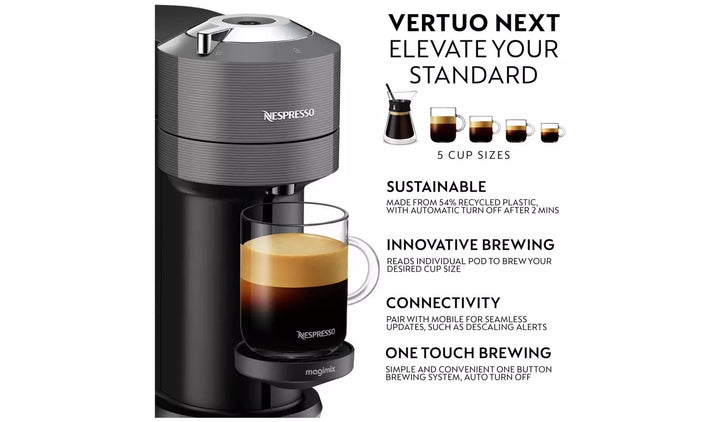 Nespresso Vertuo Next Pod Coffee Machine Bundle Magimix Grey