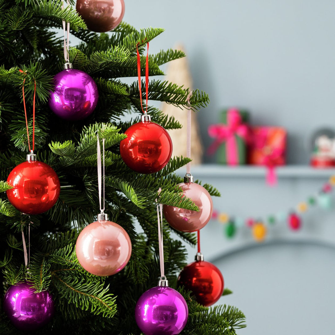 Habitat Pack of 9 Bright Glass Effect Christmas Tree Baubles Decoration