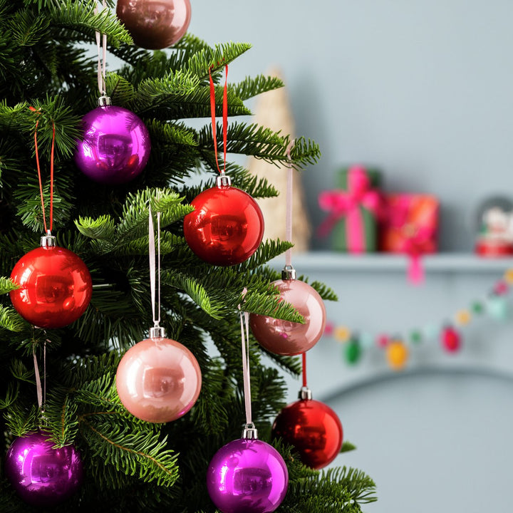 Habitat Pack of 9 Bright Glass Effect Christmas Tree Baubles Decoration