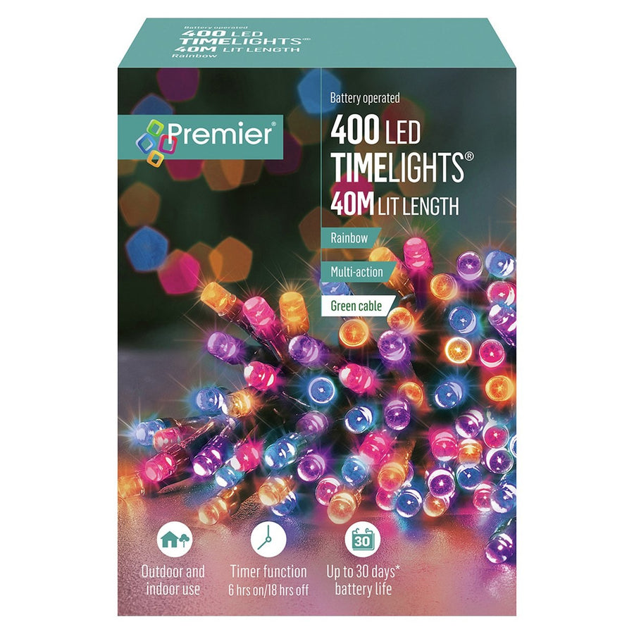 Premier Decorations 400 Multi Action LED Timebrights With Timer - Rainbow