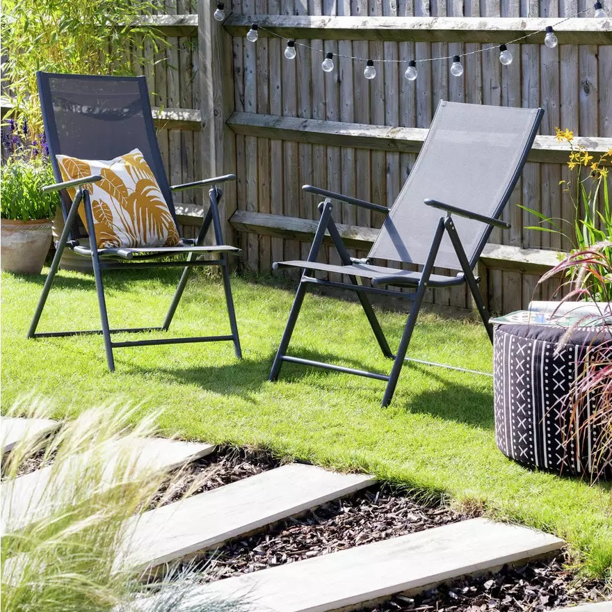Home Set of 2 Metal Garden Chair - Grey