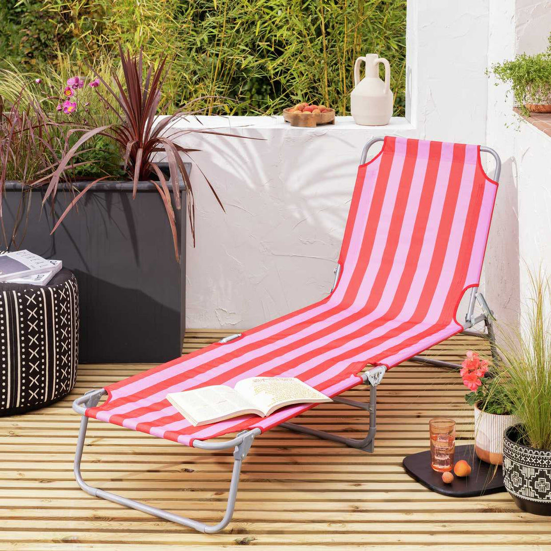 Habitat Folding Metal Sun Lounger - Pink & Red