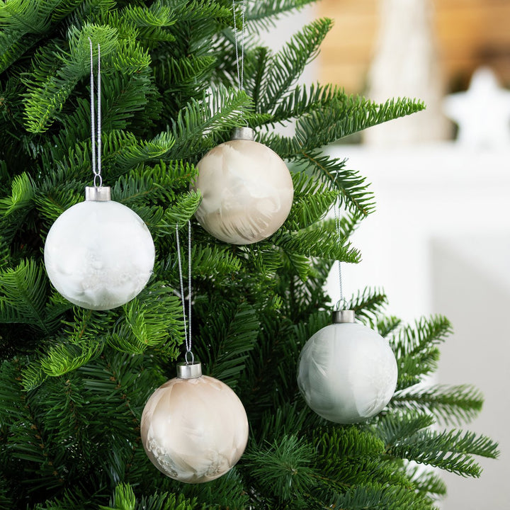 Habitat Pack Of 4 Glass Christmas Tree Baubles Decoration - Cream And White