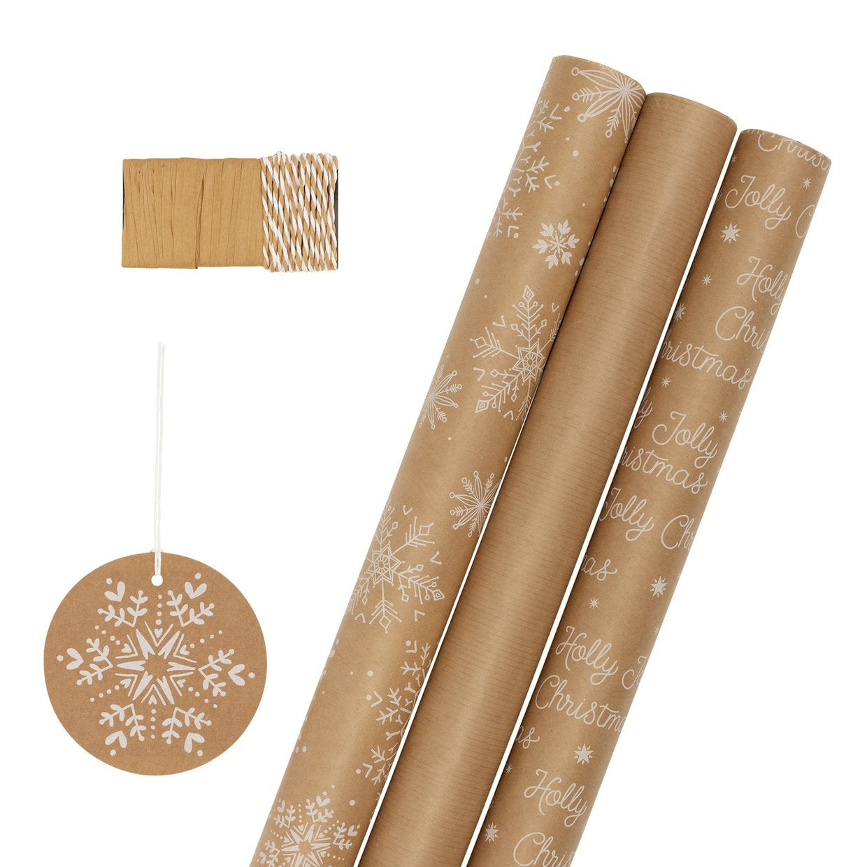 Habitat 3 Roll Snowflake Kraft Christmas Gift Wrapping Paper Set