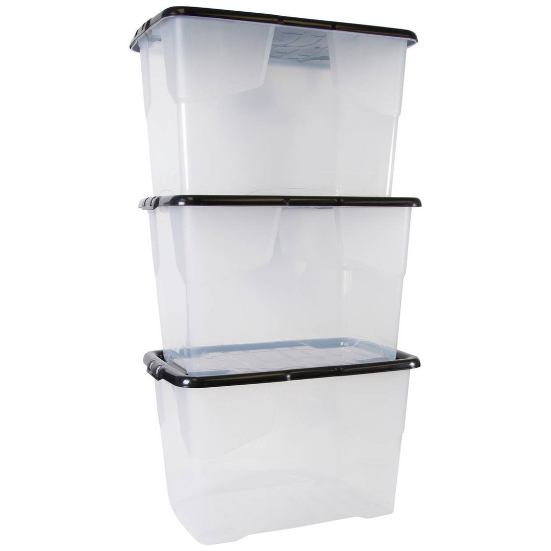 Strata Curve 3 x 65L Plastic Storage Boxes with Lid - Clear